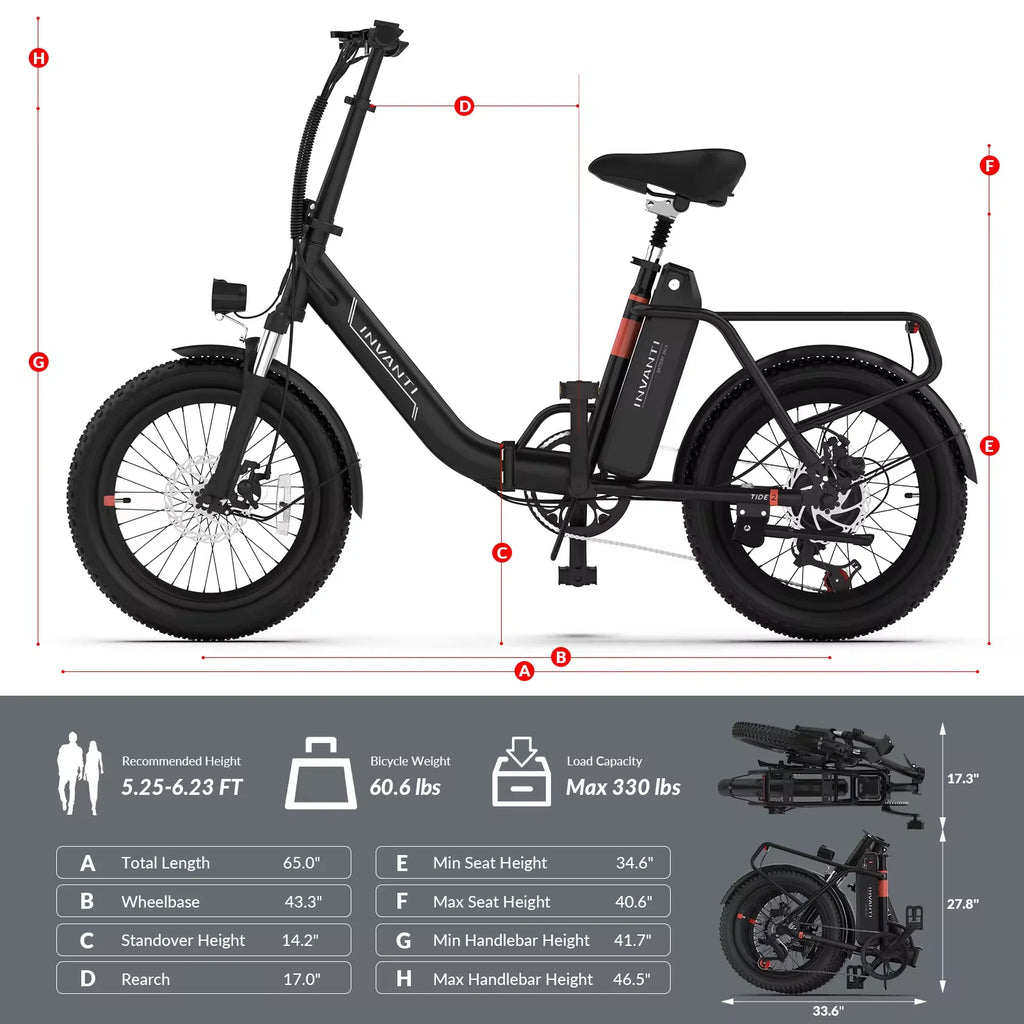 Ivanti 20" Fat Tire E Bike Folding Bike with Cargo Rack