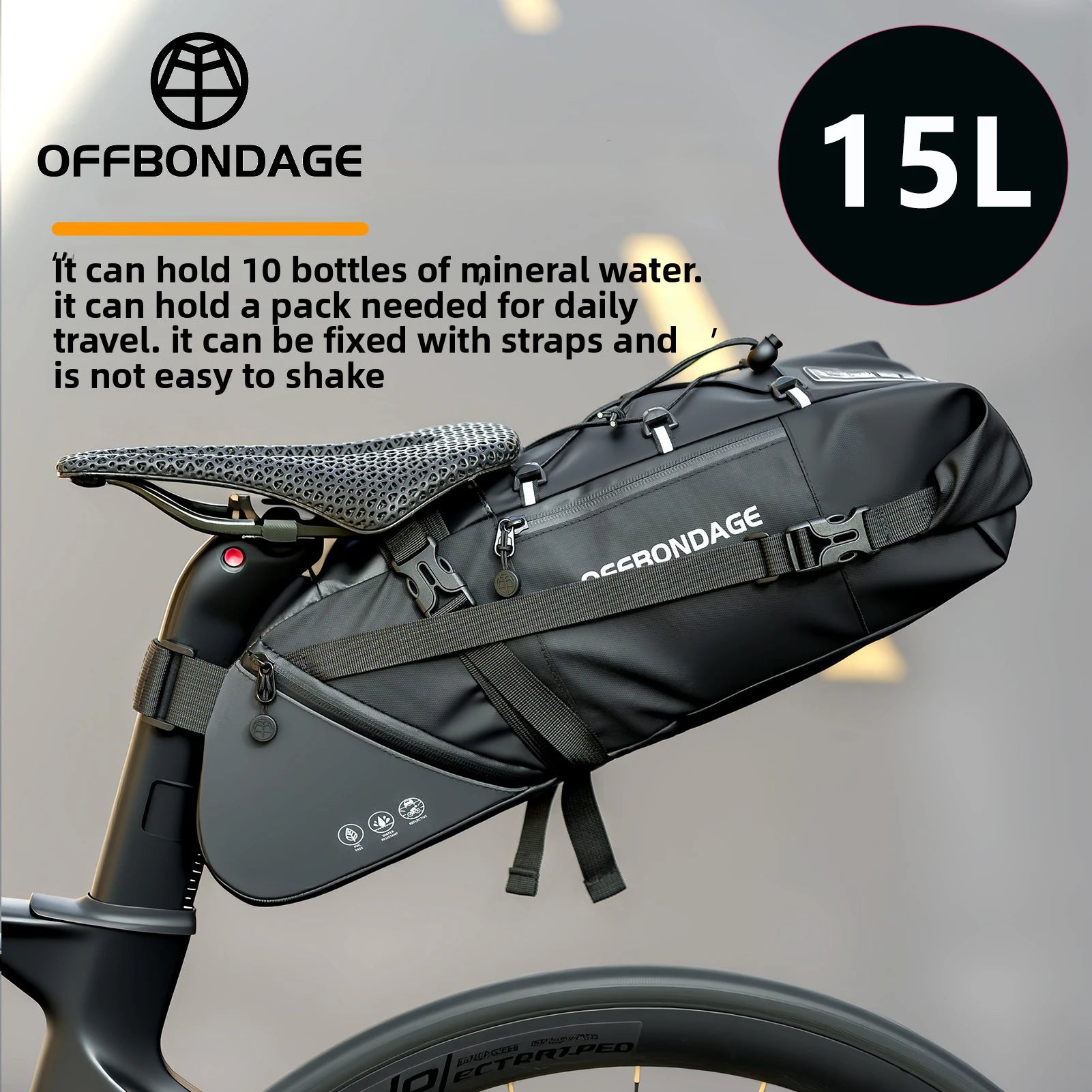 OFFBONDAGE 15L Waterproof Rear Saddle Bag for Cycling