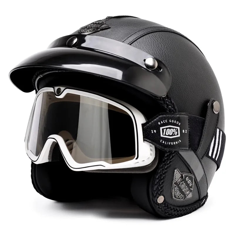 Retro motorcycle, electric scooter 3/4 helmet