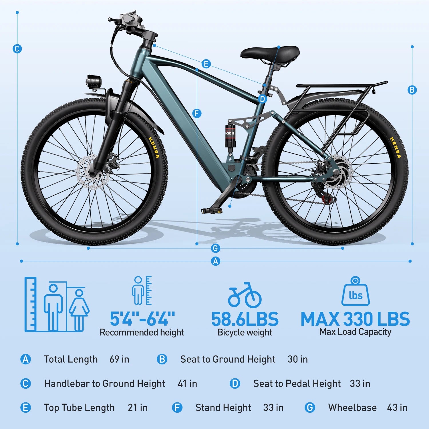 Kenda 500W Adult Electric Bike 24"/26"