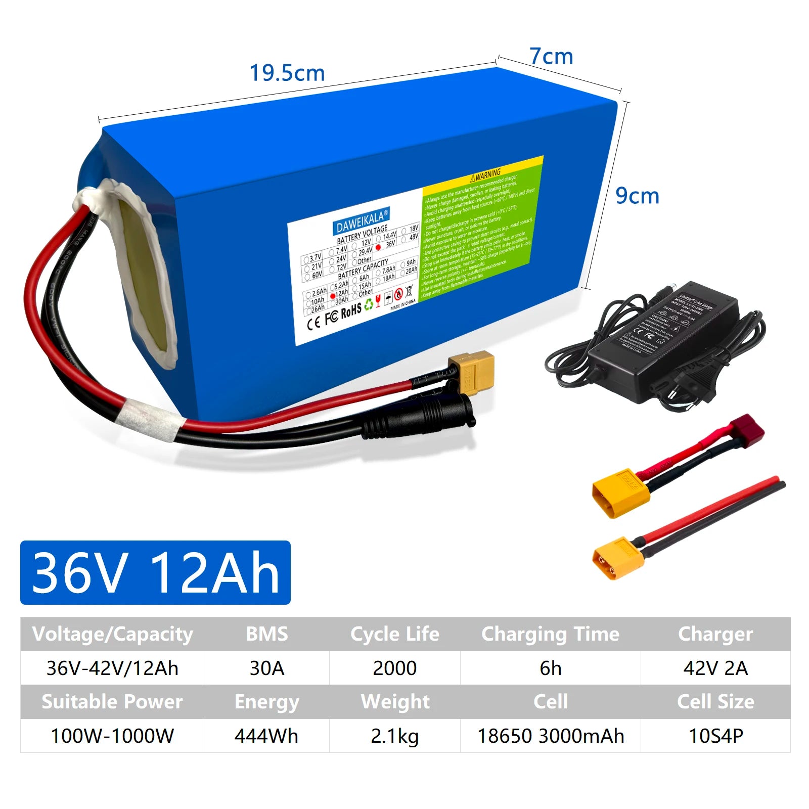 36V 18AH 15AH 12AH 9AH Rechargeable BMS Lithium Battery Pack