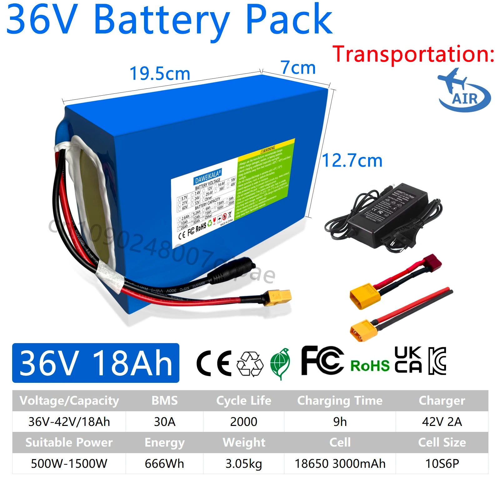 36V 18AH 15AH 12AH 9AH Rechargeable BMS Lithium Battery Pack