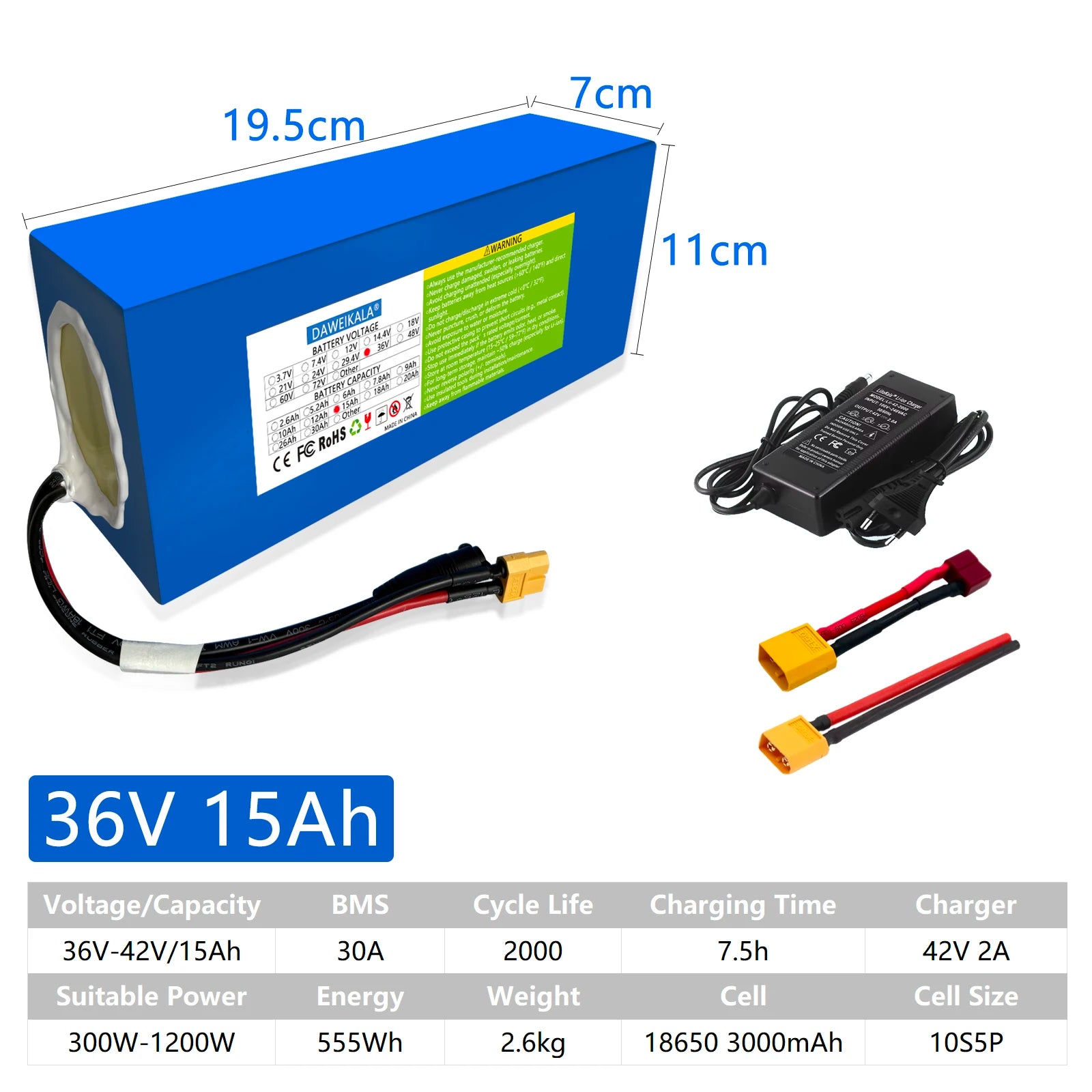 36V 18AH 15AH 12AH 9AH Rechargeable BMS Lithium Battery Pack