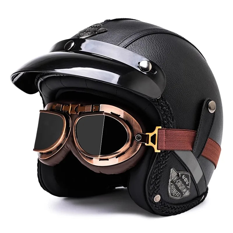 Retro motorcycle, electric scooter 3/4 helmet